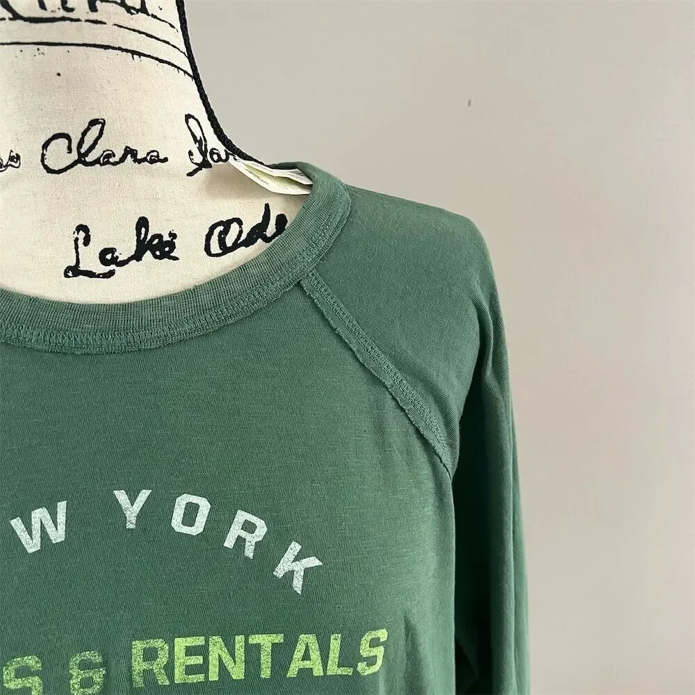 Aerie Women's Long Sleeve Graphic Tee Green Size S Standard Casual Cozy - Picture 3 of 10